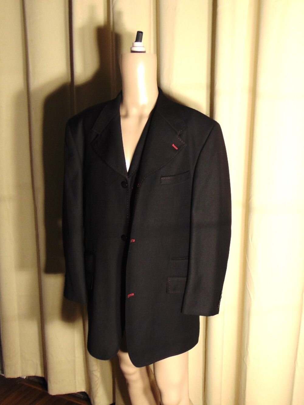 Vintage Stacy Adams 3-Piece Suit Black Red Lining 44R 44x33 🔥